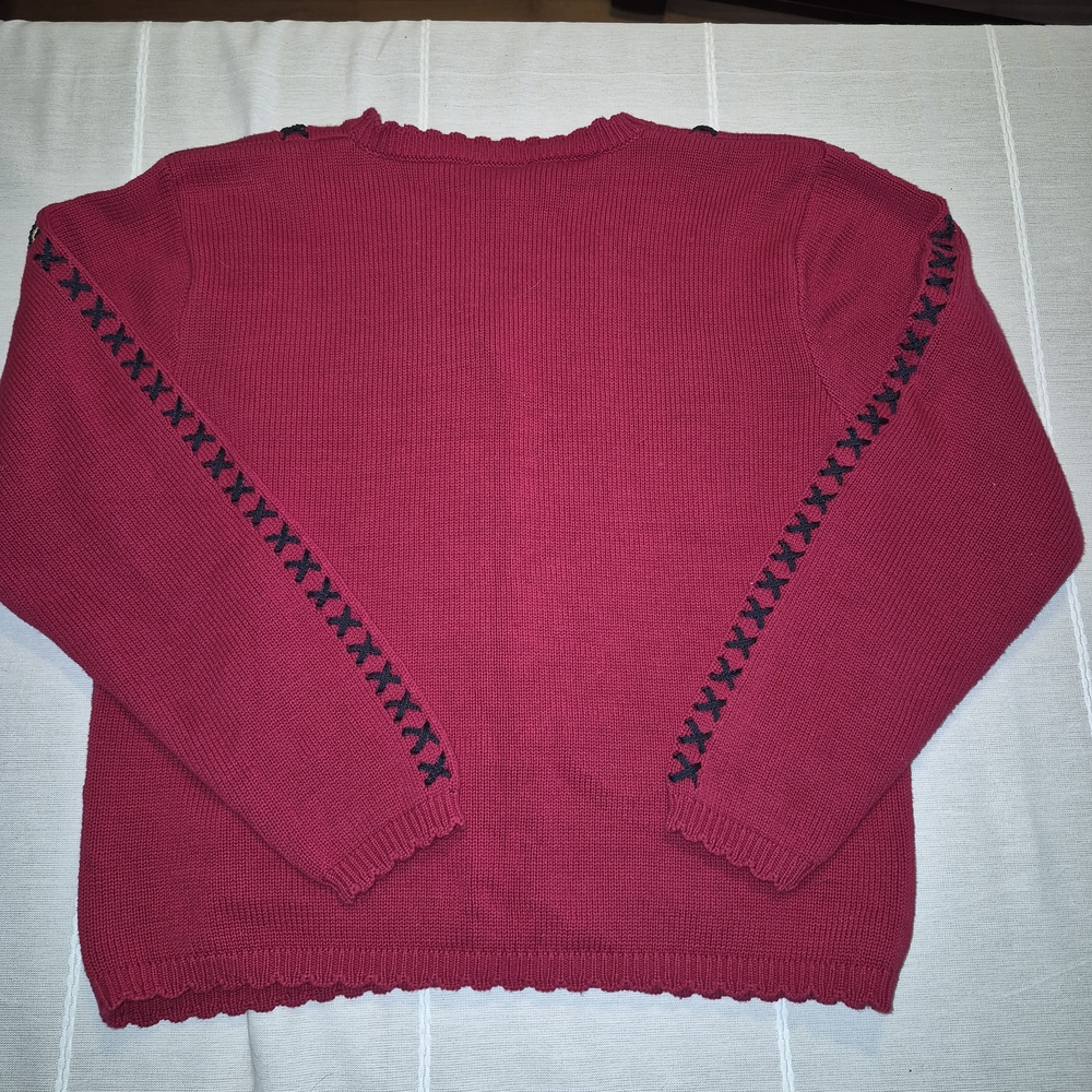 Charming Red Cardigan with Dog Pattern - Picture 3 of 6